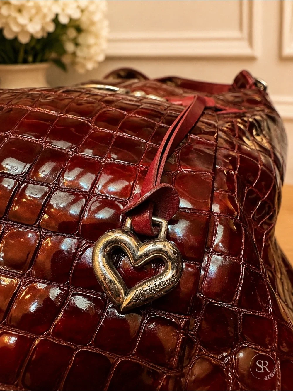 Brighton Croc-Embossed Shoulder Bag in Burgundy